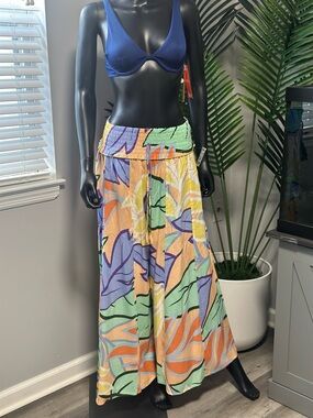 Boho Tropical Wide Leg Beach Pants Cover Up Size S Colorful Resort Wear NWT